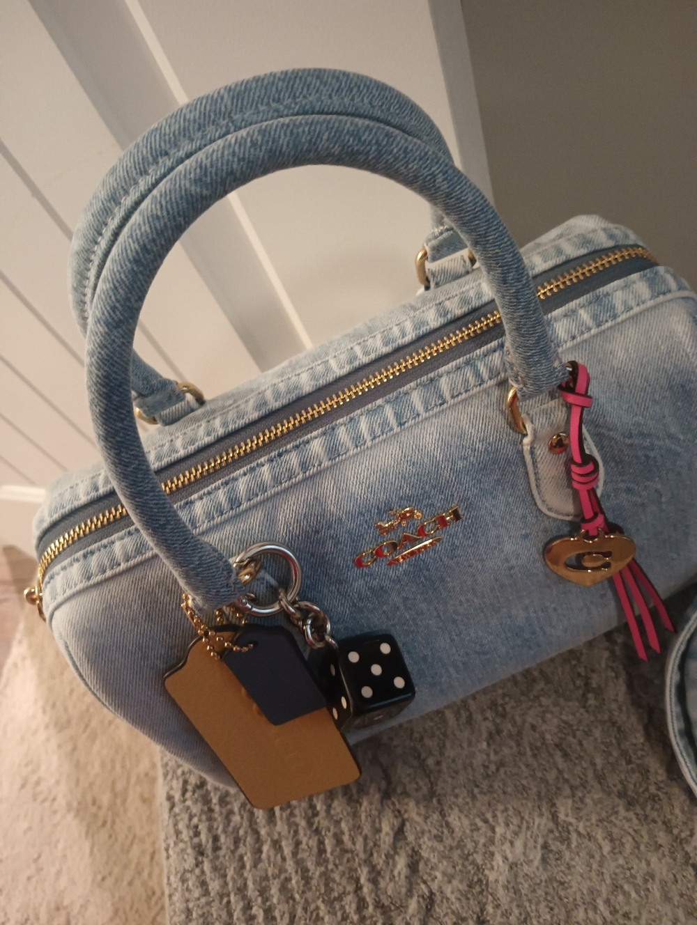 Coach Loved Denim Med Satchel with Crossbody Strap And Charms AUTHENTIC - Picture 3 of 6